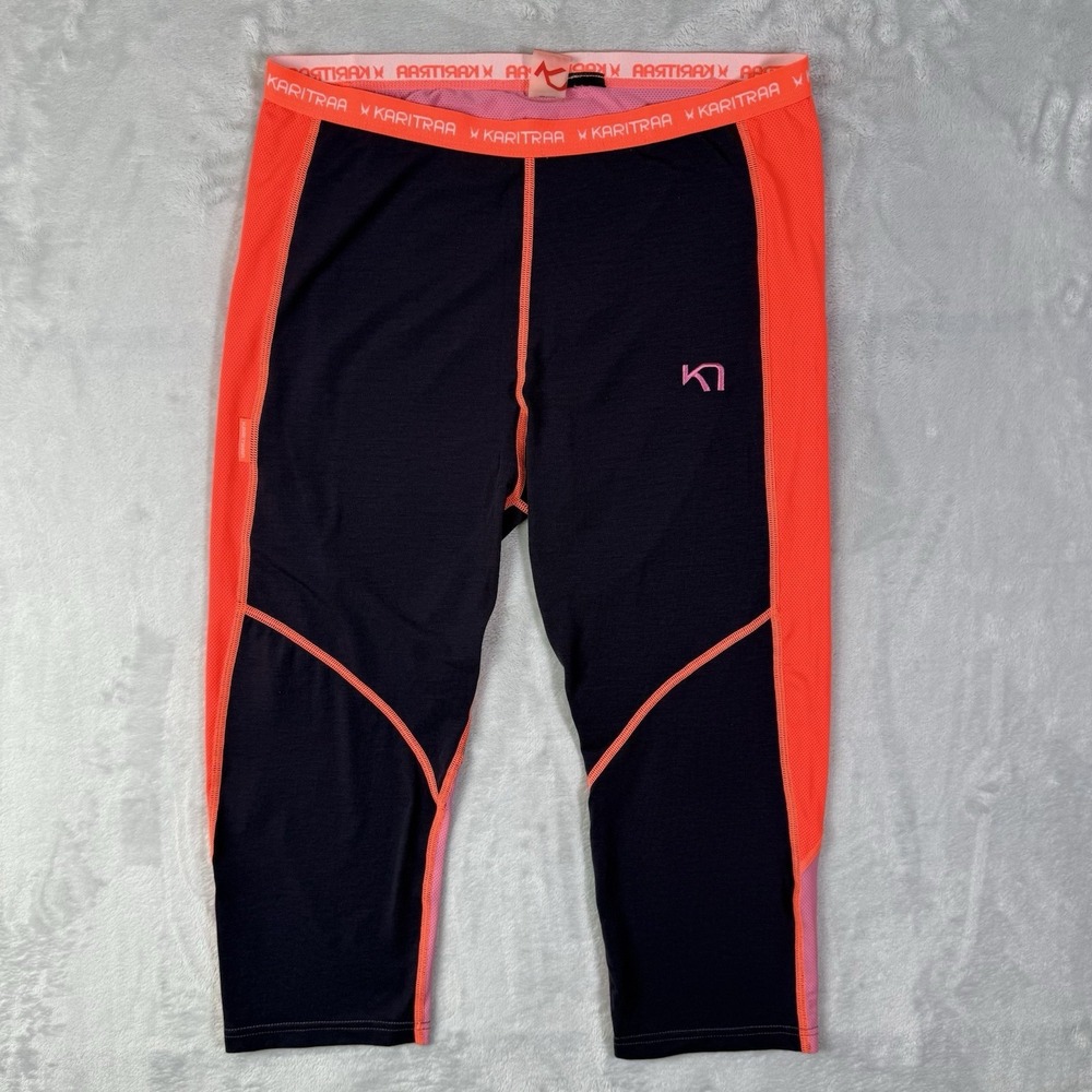Kari Traa‎ Base Layer Pants L Womens Wool** Crop Leggings Pink Neon Hiking